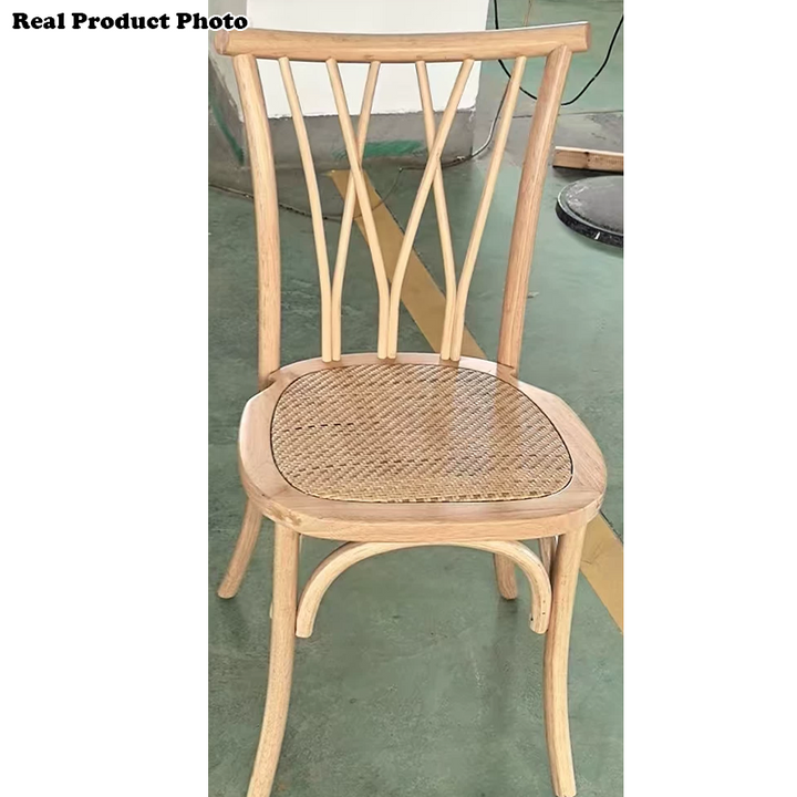 Traditional Vintage Round Rectangular Crossover Toona Wood Faux Rattan Weaving Dining Chair Backrest For Dining Room