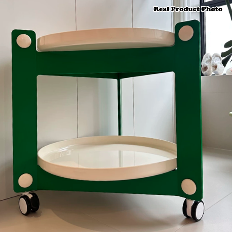Mesa Auxiliar Redonda Minimalista Moderna de Acrilonitrilo Butadieno Estireno de 2 Niveles Movible para Sala de Estar 