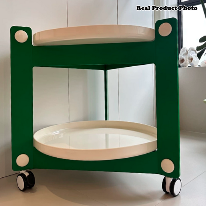 Mesa Auxiliar Redonda Minimalista Moderna de Acrilonitrilo Butadieno Estireno de 2 Niveles Movible para Sala de Estar 