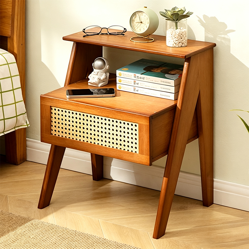 Modern Minimalist Rectangular Trapezoidal Nan Bamboo ABS HDF Nightstand 1-Drawer For Bedroom