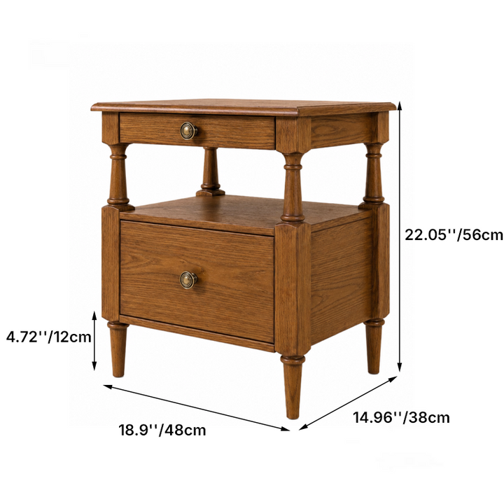 Moderno Retro Cuadrado Rectangular Madera de Fresno Madera de Caucho Madera Maciza Contrachapado Mesita de Noche de 2 Cajones Para Dormitorio 