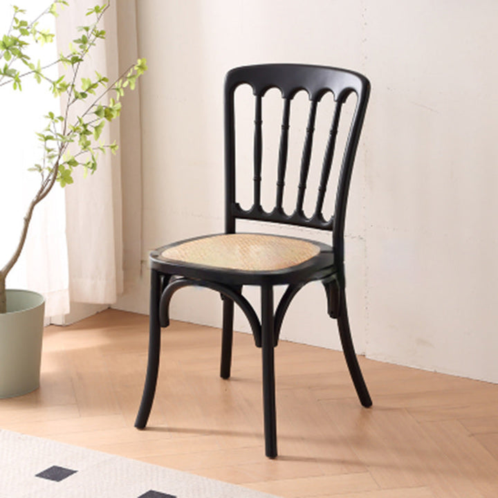 Chaise de salle à manger traditionnelle vintage en rotin rond avec dossier en bois massif 