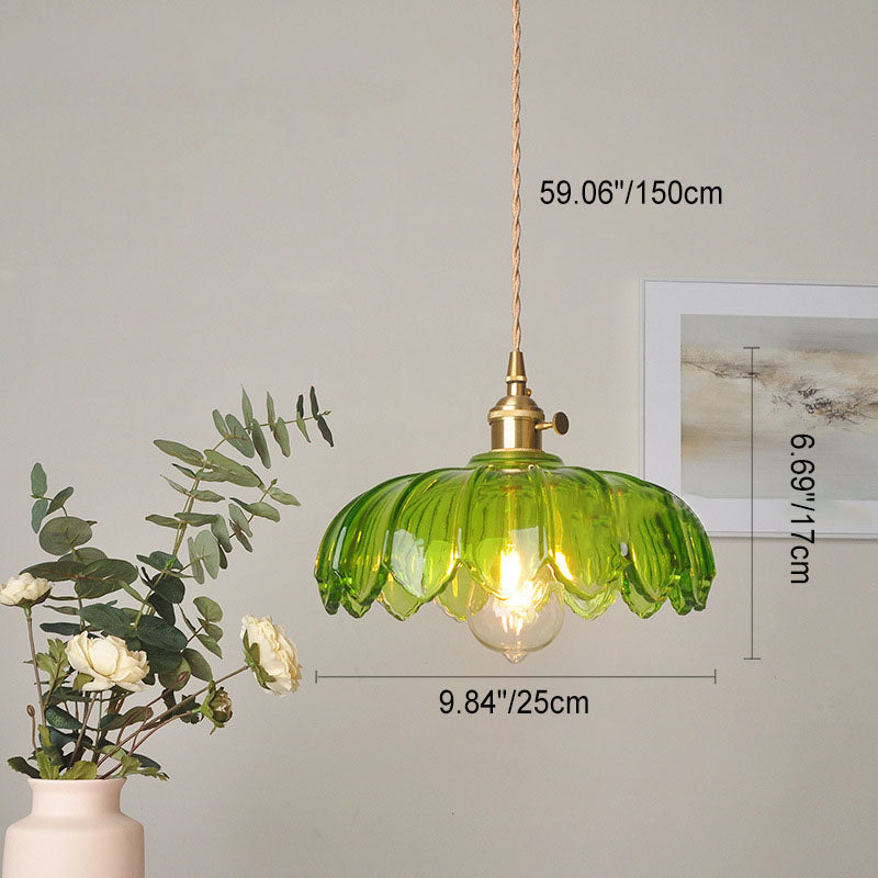 Moderne Art Deco Sonnenblume Lotusblatt Glasschirm Messing 1-flammige Pendelleuchte für Wohnzimmer 