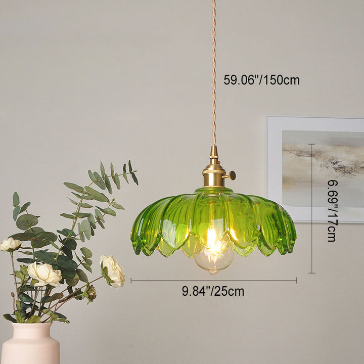 Moderne Art Deco Sonnenblume Lotusblatt Glasschirm Messing 1-flammige Pendelleuchte für Wohnzimmer 