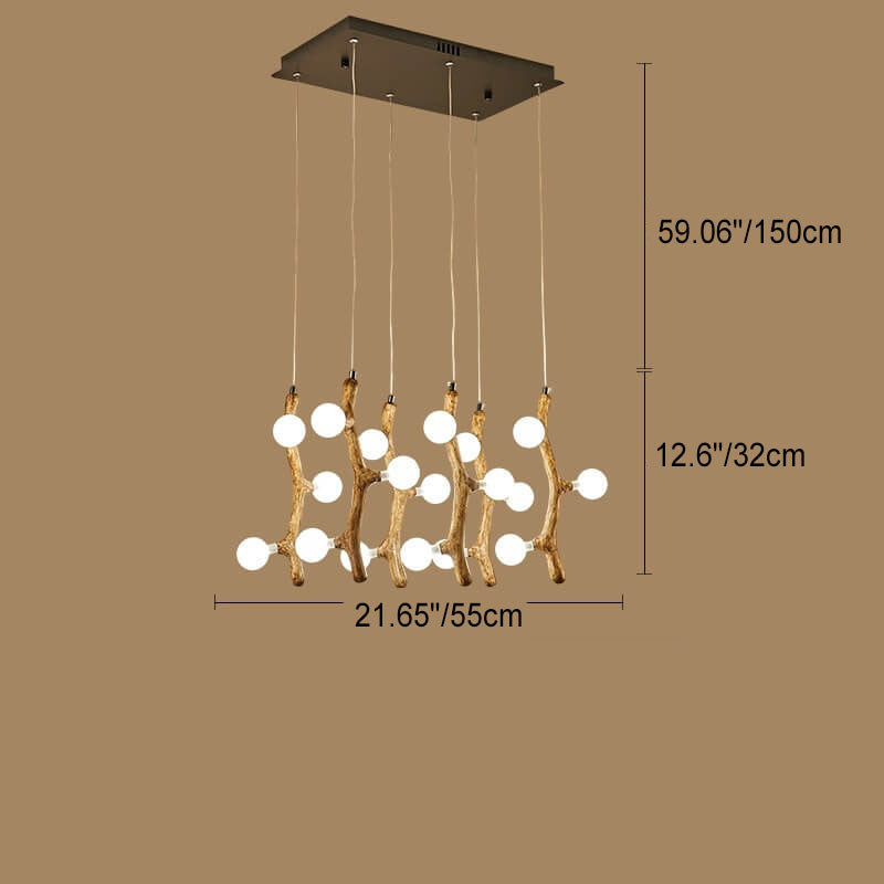 Scandinavian Modern Decorative Tree Branch Hardware Glass 3/5/6/9/15/30 Light Island Light Chandelier