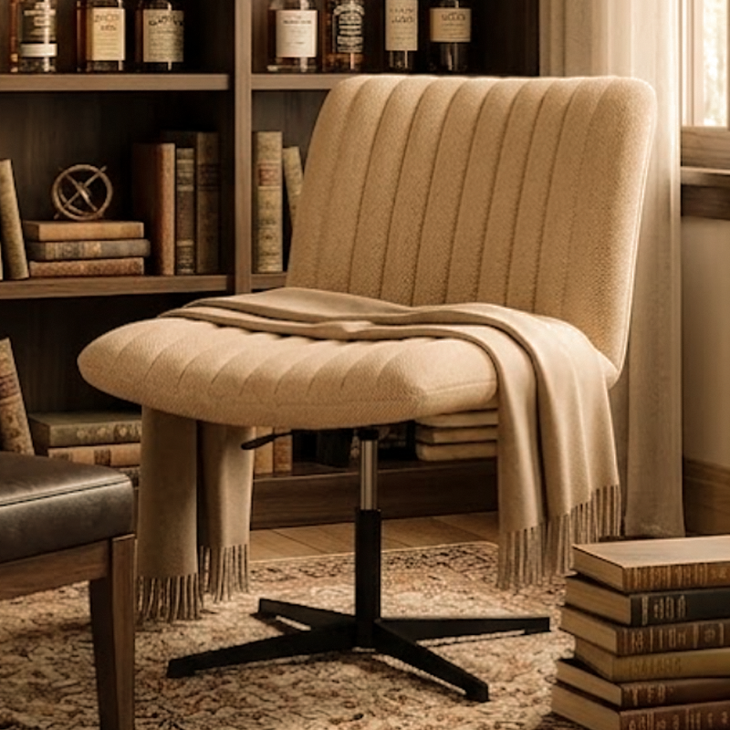 Modern Minimalist Shell Square Linen Steel Plywood Desk Chair For Home Office
