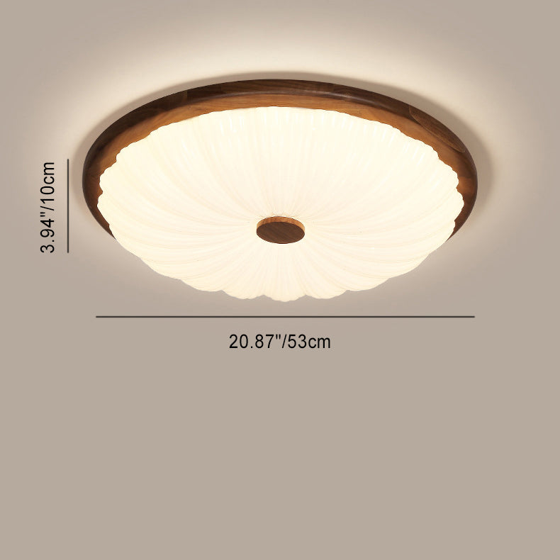 Modern Minimalist Flower Round Walnut Acrylic LED Flush Mount Ceiling Light For Living Room