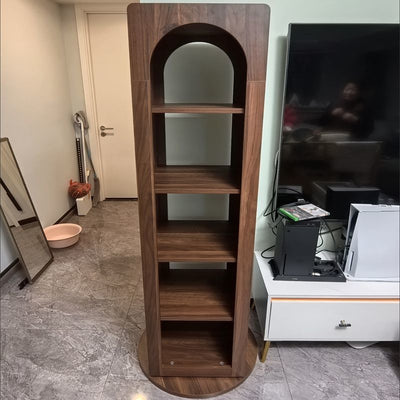 Traditional Vintage Rectangular Pine Wood Solid Wood Carbon Steel Rotatable Multifunctional Bookshelf 5-Tier For Living Room