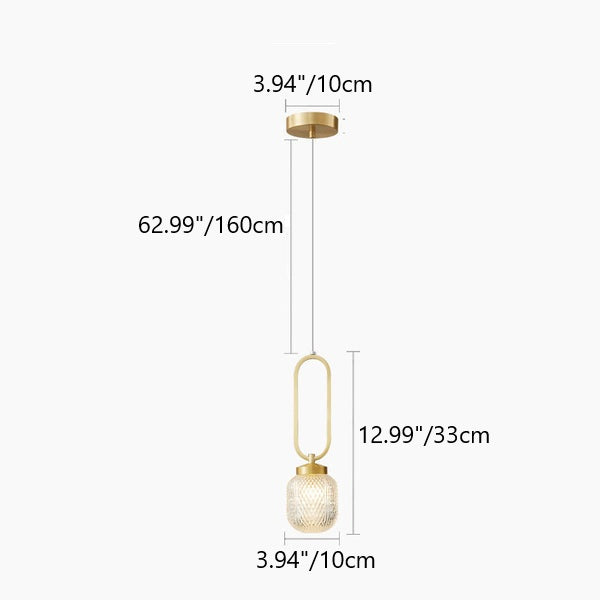 Modern Luxury Striped Glass Copper Round Ball Ring 1-Light Pendant Light for Living Room