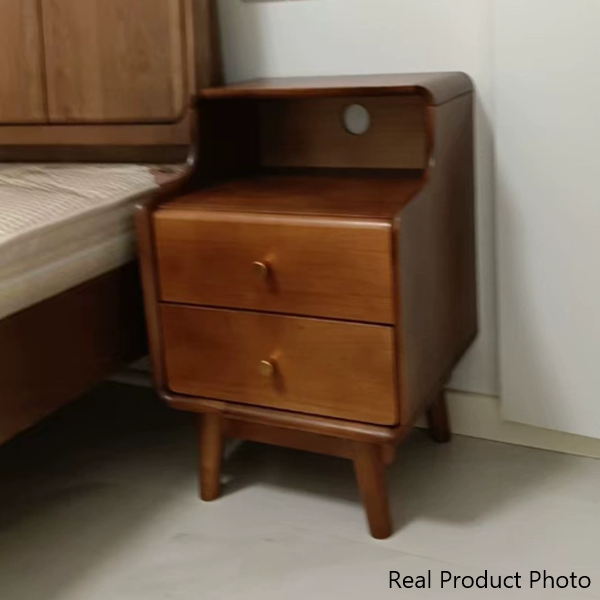 Traditioneller japanischer Nachttisch mit quadratischer Sperrholzplatte und 2-stufiger Schubladenaufbewahrung für das Schlafzimmer 