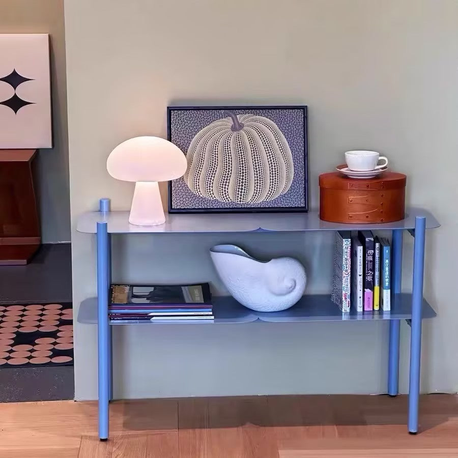Modern Minimalist Iron Rectangular Blue Storage Shelf With 2-Tier Organizer For Living Room