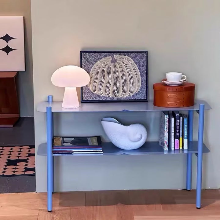Modern Minimalist Iron Rectangular Blue Storage Shelf With 2-Tier Organizer For Living Room
