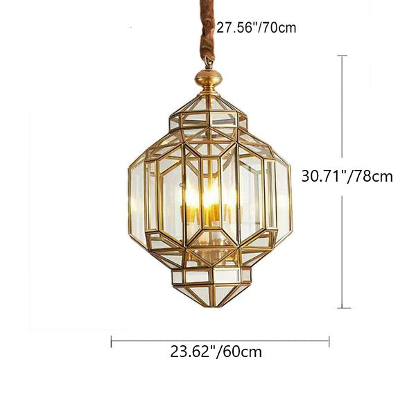 Moderner luxuriöser Prismen-Kronleuchter aus achteckigem Glas und Messing mit 3/4/6 Leuchten fürs Wohnzimmer 