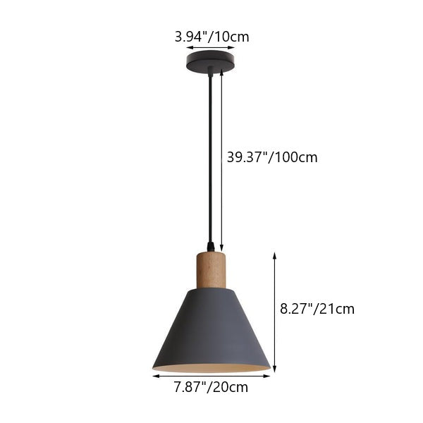 Traditional Vintage Iron Solid Wood Round Cone Top 1-Light Pendant Light for Living Room