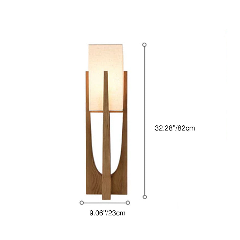 Modern Minimalist Copper Fabric Ash Wood Rectangular 1-Light Standing Floor Lamps For Living Room &amp; Bedroom