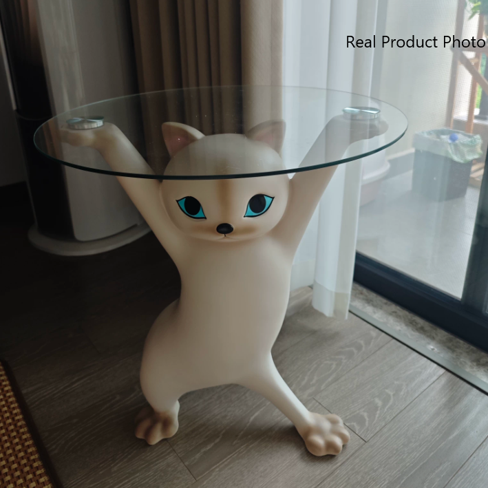 Contemporary Creative Cat Shape Glass Resin Side Table 1-Tier For Living Room
