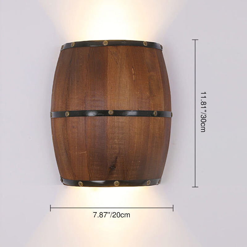 Contemporary Industrial Half Barrel Wood Hardware LED Wall Sconce Lamp for Living Room