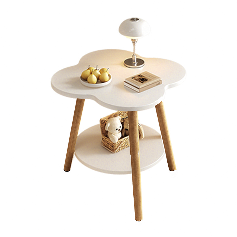 Mesa Auxiliar Redonda de Madera Maciza y Metal con Forma de Flor Contemporánea de 2 Niveles para Sala de Estar 