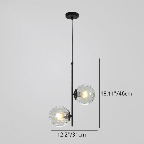Moderner minimalistischer 2-flammiger Kronleuchter mit rundem Glaskugel- und Astdesign aus Eisen für das Wohnzimmer 