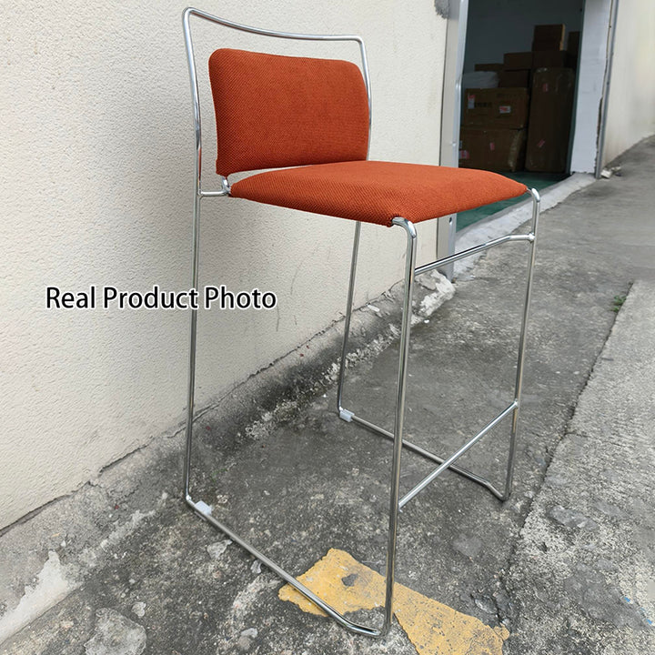 Tabouret de bar rectangulaire moderne minimaliste en coton-lin et acier avec dossier pour salle à manger et cuisine 