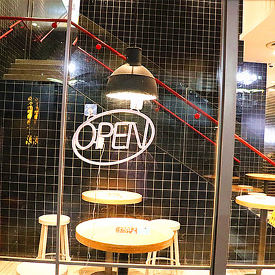 Modern Art Deco Waterproof PS OPEN LED Outdoor Hanging Neon Wall Sconce Lamp For Dining Room