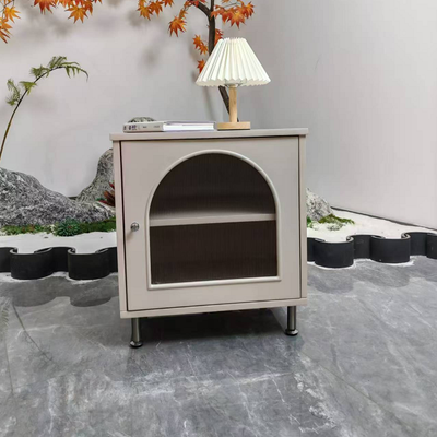 Contemporary Scandinavian Ribbed Glass Door Bedside Table - Semi-Transparent Nightstand For Bedroom