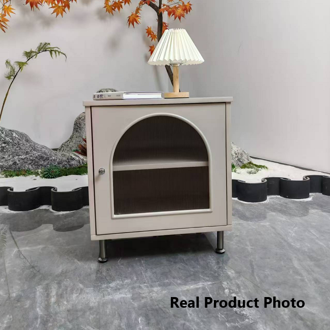 Table de chevet contemporaine scandinave en verre nervuré avec porte - table de nuit semi-transparente pour chambre à coucher 