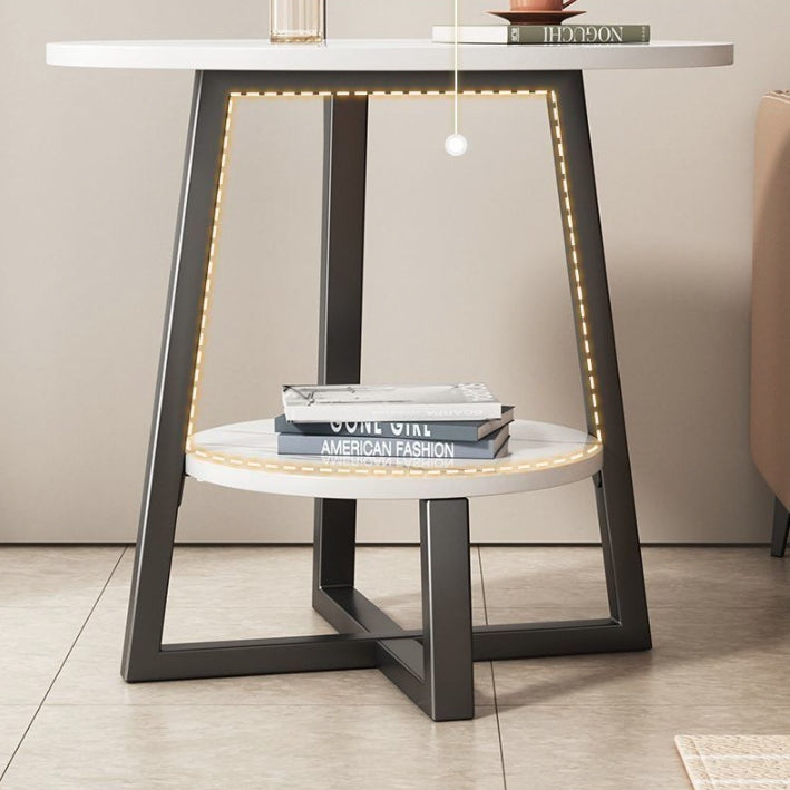 Modern Simplicity Round MDF Iron Base Side Table 2-Tier For Living Room
