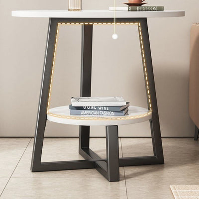 Table d'appoint ronde en panneau de densité simplicité moderne avec base en fer à 2 niveaux pour le salon 