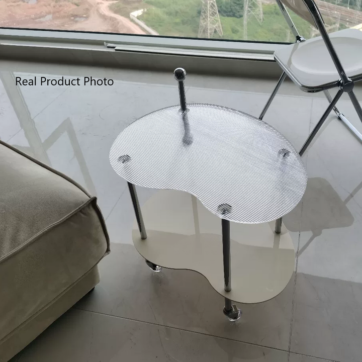 Mesa Auxiliar Desmontable Moderna Minimalista de Nube de Acrílico y Acero Inoxidable de 2 Niveles para Sala de Estar 