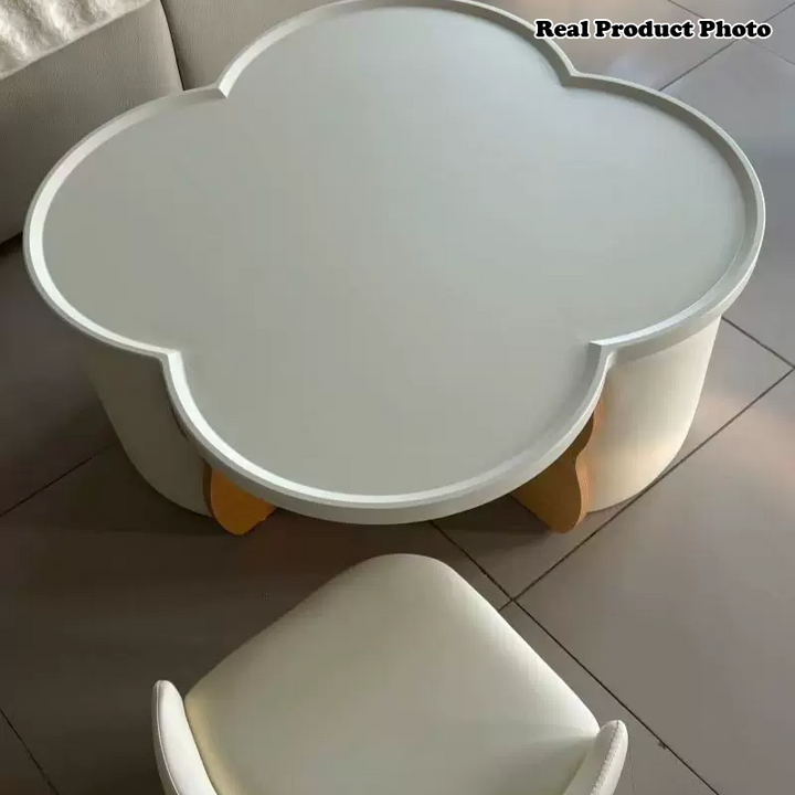 Moderner minimalistischer runder Clover-Couchtisch aus MDF mit kratzfestem Leder für das Wohnzimmer 