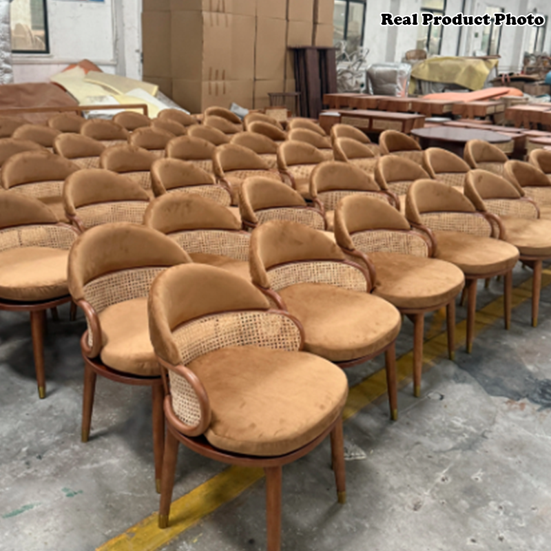Contemporary Nordic Weaving Ash Wood Rattan Velvet Sponge Round Dining Chair Backrest For Dining Room