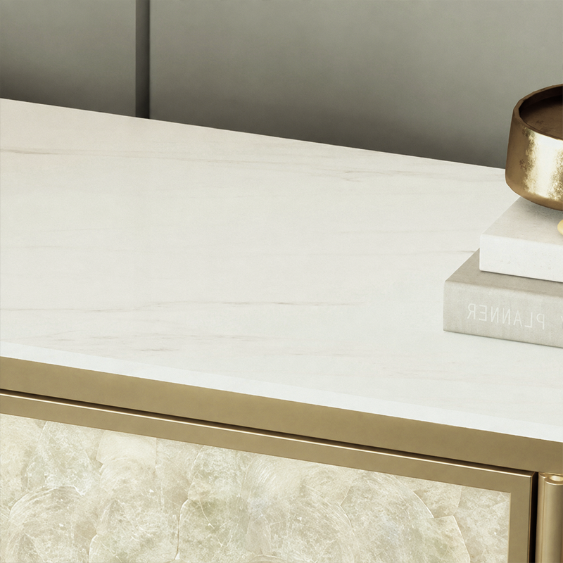 Modern Luxury Rectangular Sintered Stone Eco-board Birch Leg Nightstand 3-Drawer For Bedroom