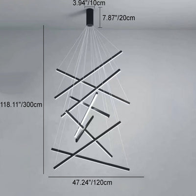 Nordic Light Luxury Iron Aluminum Geometric Line Combination LED Chandelier