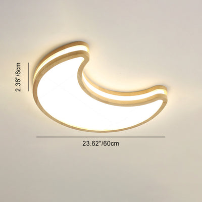 ضوء السقف LED العصري للأطفال من الخشب المطاطي والزجاج على شكل نجمة وسحابة وقمر لغرفة النوم 