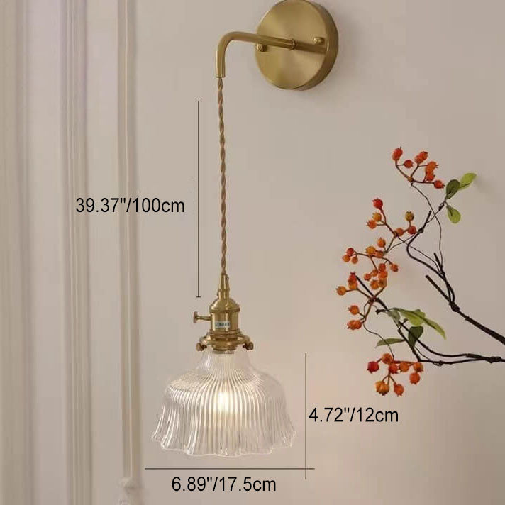 Nordic Modern Minimalist Flower Copper Glass 1-Light Wall Sconce Lamp