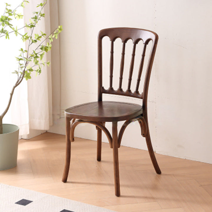 Chaise de salle à manger traditionnelle vintage en rotin rond avec dossier en bois massif 