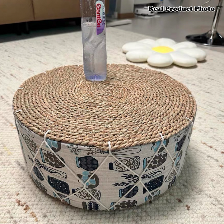 Contemporary Creative Round Cattail Fabric Low Stool For Living Room