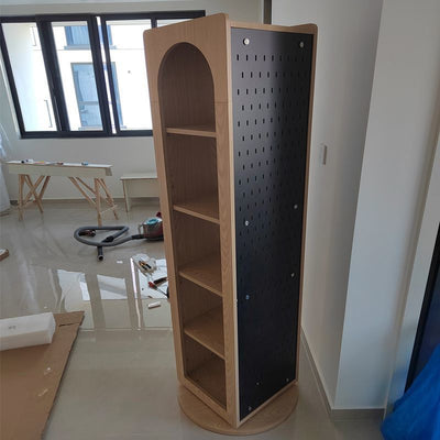 Traditional Vintage Rectangular Pine Wood Solid Wood Carbon Steel Rotatable Multifunctional Bookshelf 5-Tier For Living Room