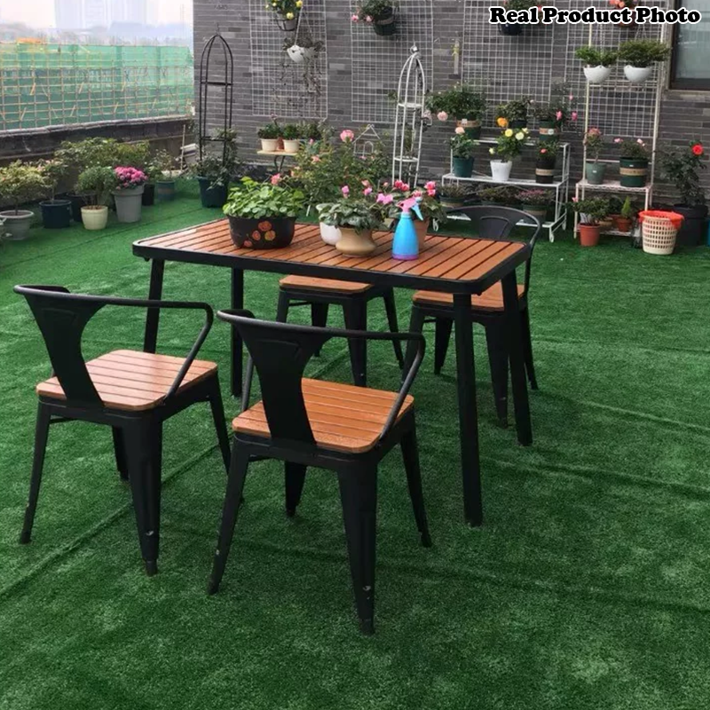 Modern Minimalist Square Slat Splicing PS Top Iron Frame Dining Table For Dining Room