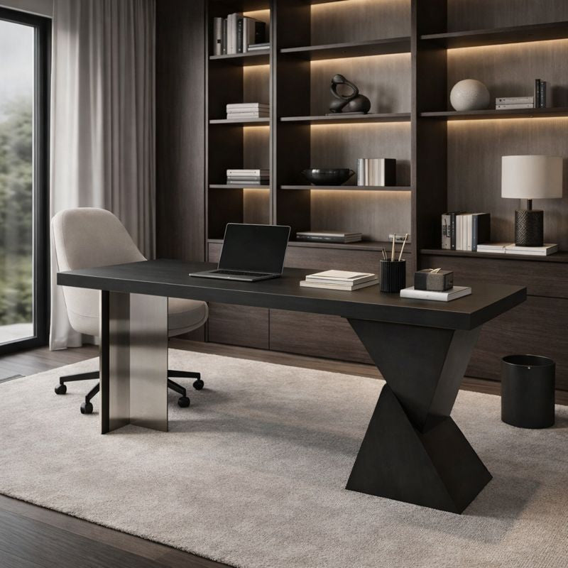 Bureau rectangulaire moderne minimaliste en chêne et acrylique avec charge sans fil et prise pour chambre et bureau à domicile 