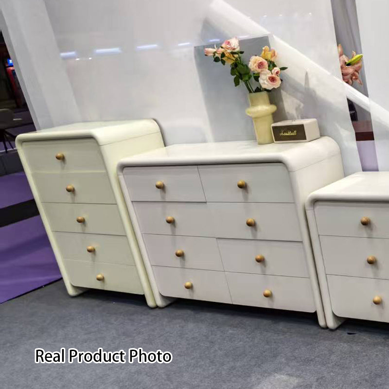 Vertical Cream MDF Tall Chest - Large Capacity Partitioned 5-Drawer Storage Cabinet For Living Room &amp; Bedroom