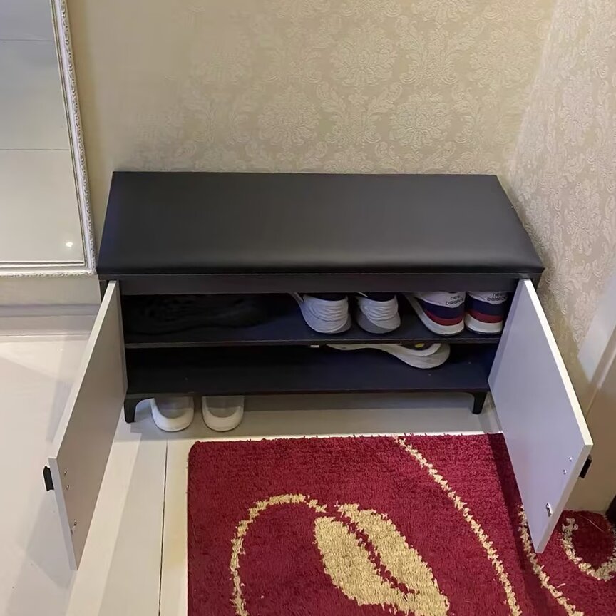 Banco para zapatos moderno minimalista rectangular de MDF con cuero sintético de 3 niveles para la entrada 