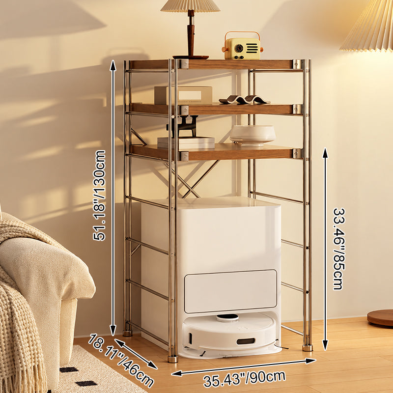 Modern Minimalist Steel &amp; Particleboard Storage Rack With Open Bottom Storage - Multi-Tier Organizer For Living Room &amp; Kitchen