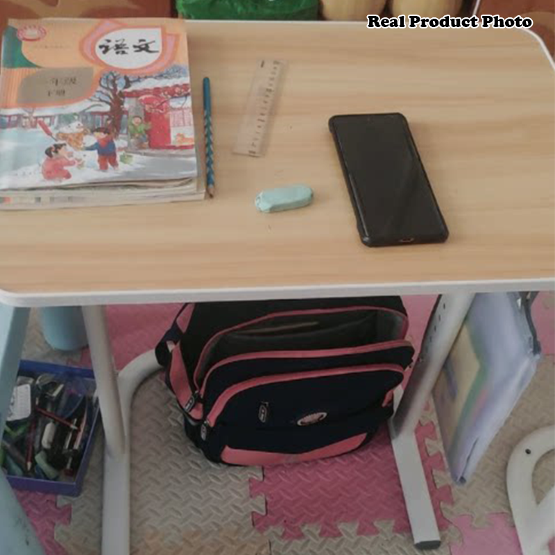 Escritorio de estudio moderno minimalista de MDF y acero al carbono con forma rectangular redondeada y altura ajustable para sala de estar 