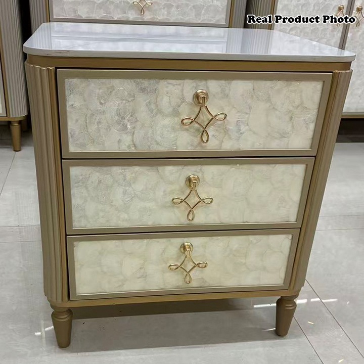 Modern Luxury Rectangular Sintered Stone Eco-board Birch Leg Nightstand 3-Drawer For Bedroom