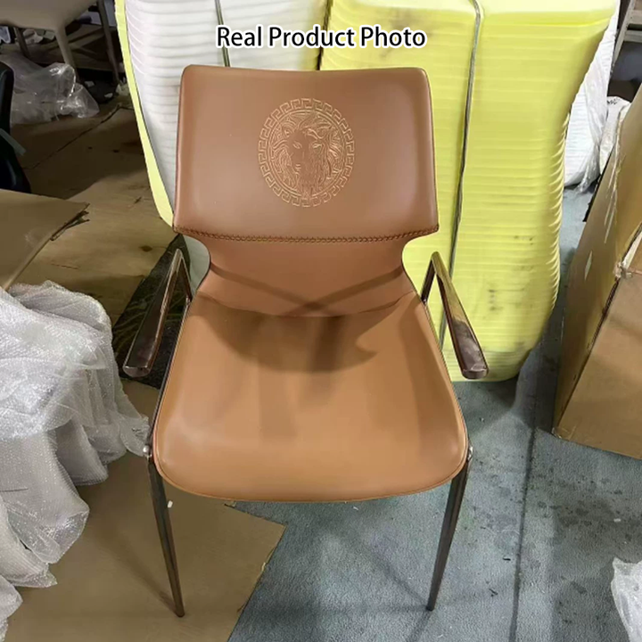Modern Luxury Square Curved Surface Saddle-Style Faux Leather Microfiber Leather Carbon Steel Dining Chair Backrest Armrest For Dining Room