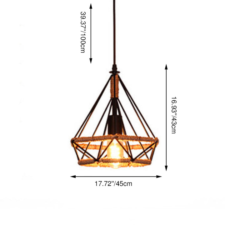 Contemporary Industrial Diamond Cage Metal 1-Light Pendant Light For Dining Room