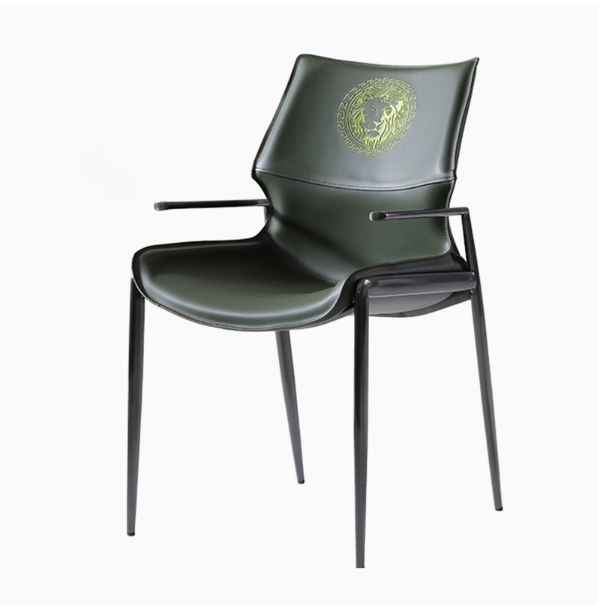 Modern Luxury Square Curved Surface Saddle-Style Faux Leather Microfiber Leather Carbon Steel Dining Chair Backrest Armrest For Dining Room