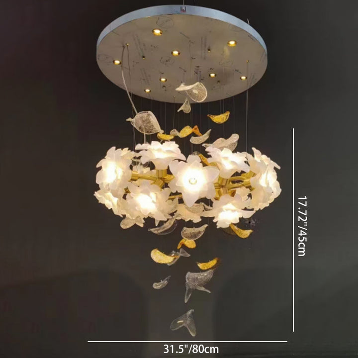 Moderner Luxus-Zweig-Blumenblatt-Lucite-Kupfer-12-Licht-Kronleuchter für Wohnzimmer 